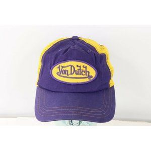 Vintage Von Dutch Distressed Spell Out Patch Trucker Hat Snapback Purple Gold